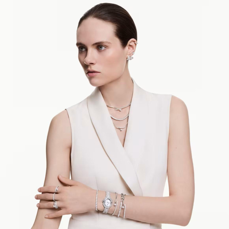 Matrix necklace Round cut, White, Rhodium plated